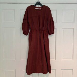 Raquel Allegra Silk Cotton Drawstring Midi Dress